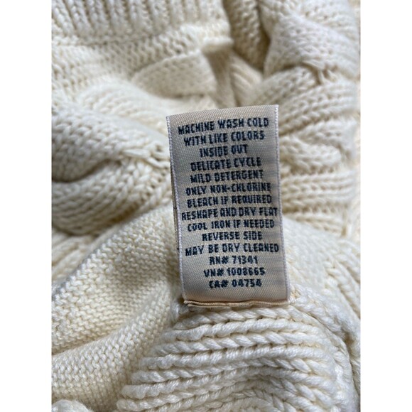 L.L. Bean Cable Knit Sweater Women’s XS Cream Funnel Neck Kangaroo Pocket - Picture 8 of 8